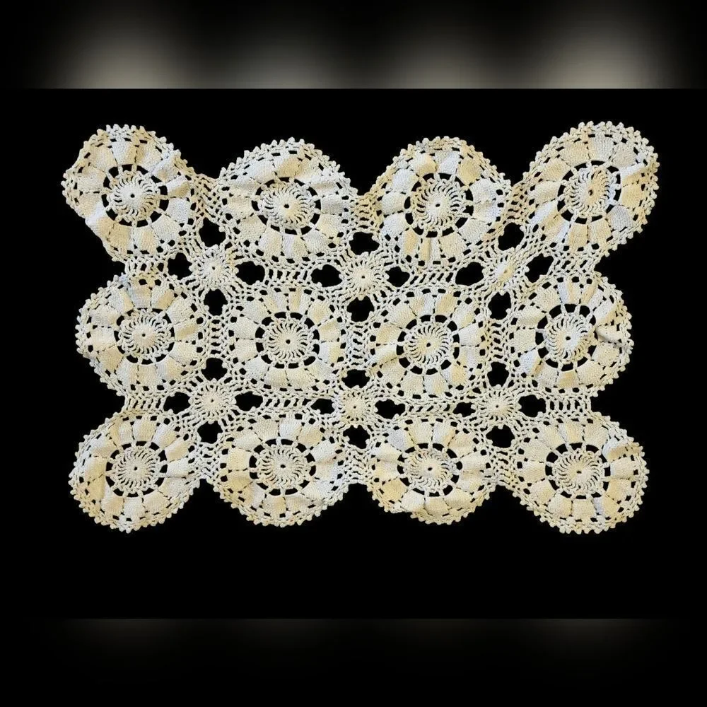 Vintage crocheted lotus diamond pattern doily